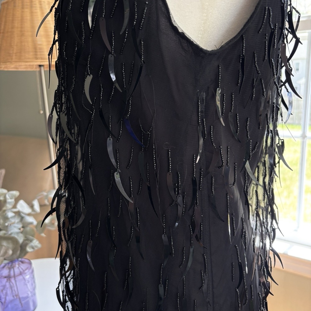 Vintage Vivienne Tam Beaded Paillette Fringe Dress Black Size 2 Flapper Art Deco - Picture 6 of 16